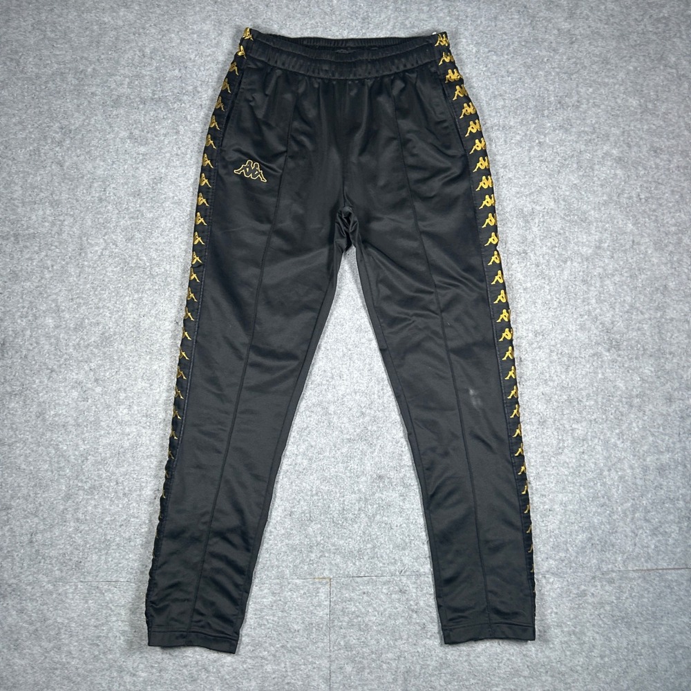 Kappa track pants mens Medium Black‎ Gold Banda activewear streetwear logo